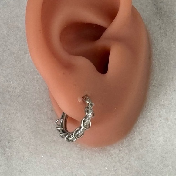 Sterling Silver Crystal Pave Chain Dangle Hoop Earrings - Picture 3 of 5